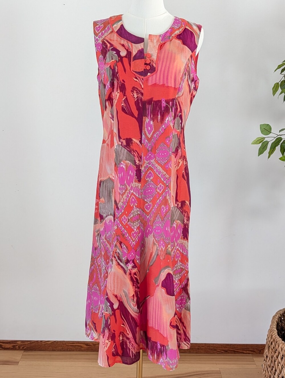 Bianca Silk Cotton Abstract Print Midi Dress - 8
